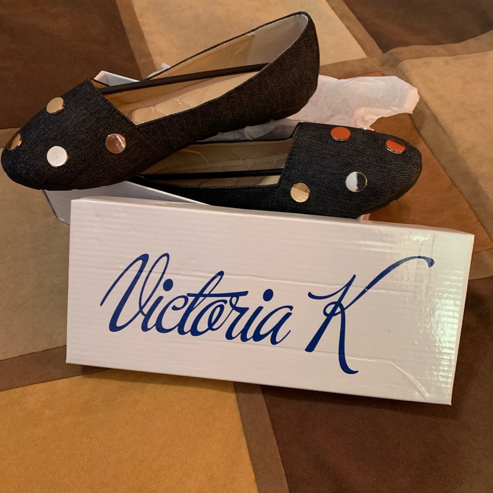 Victoria K Black Flats with Metallic Studs